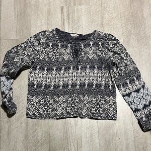 Lucky Brand Black, Gray and White Boho Blouse